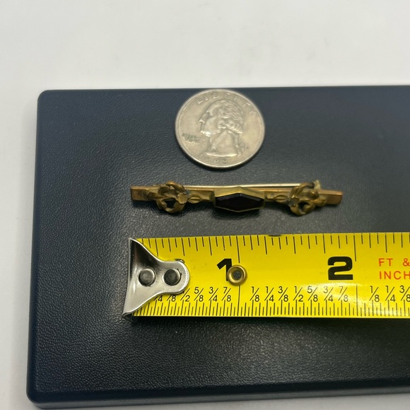 Victorian gold tone purple glass stone vintage bar brooch pin c clasp antique - Picture 11 of 15